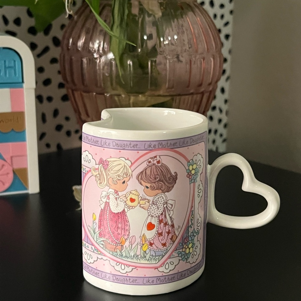Vintage Precious Moments Pink Heart-Handle Ceramic Mug
